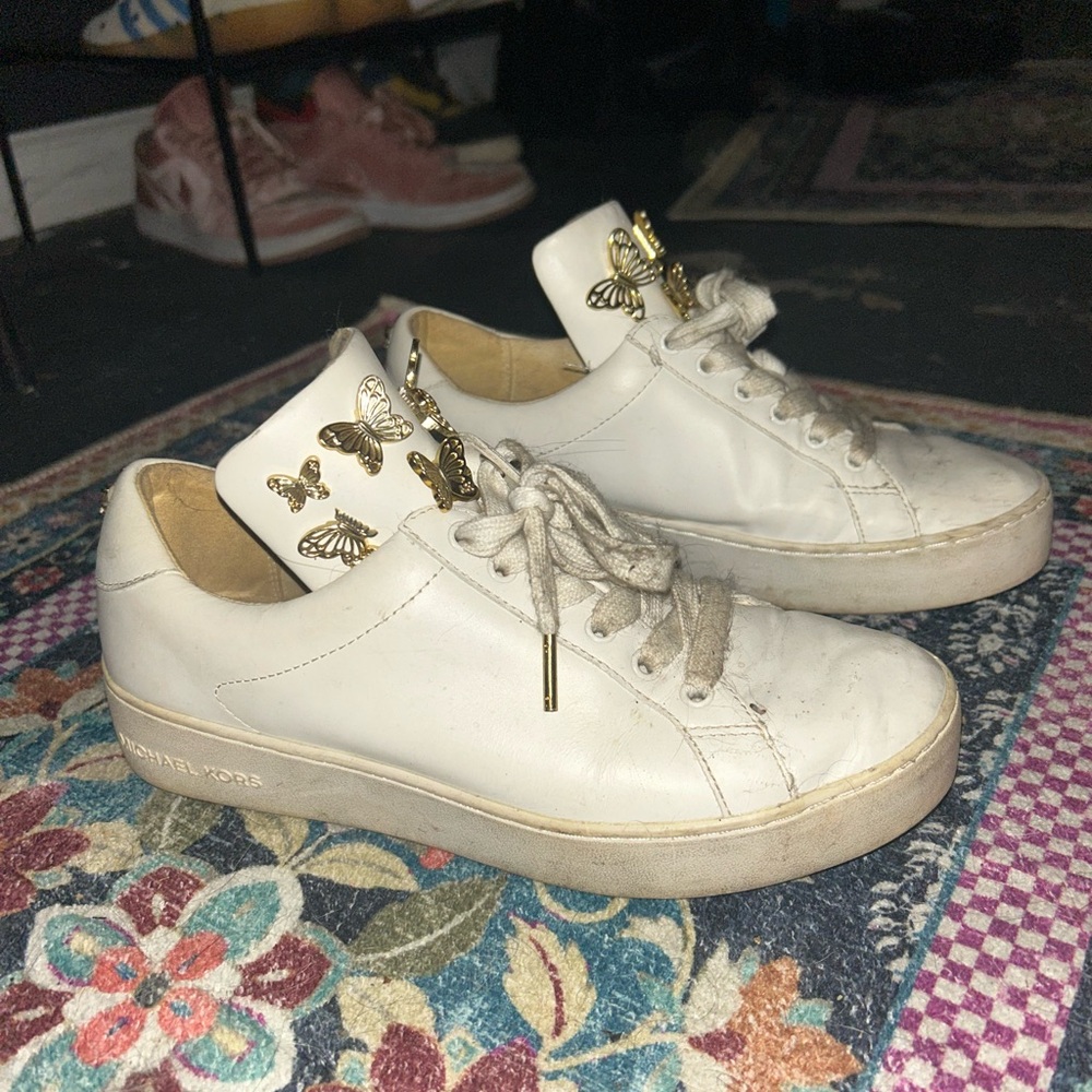 Michael Kors White Sneakers with Gold Butterfly Details
